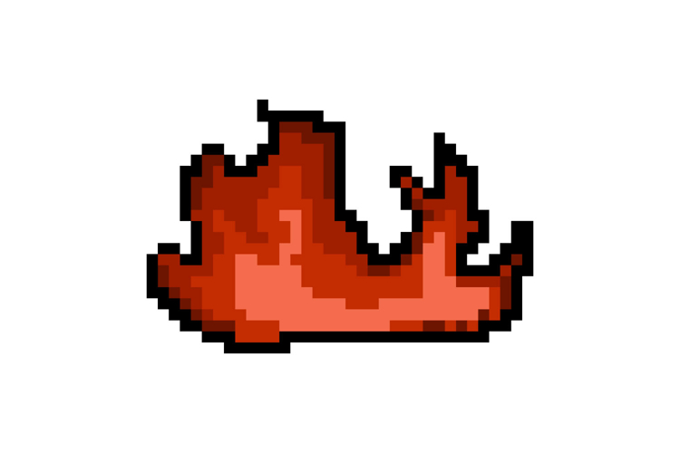 Pixel art flame and fire game asset graphic isolated