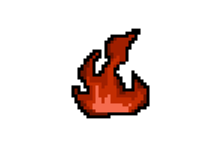 Pixel art flame and fire game asset graphic vector