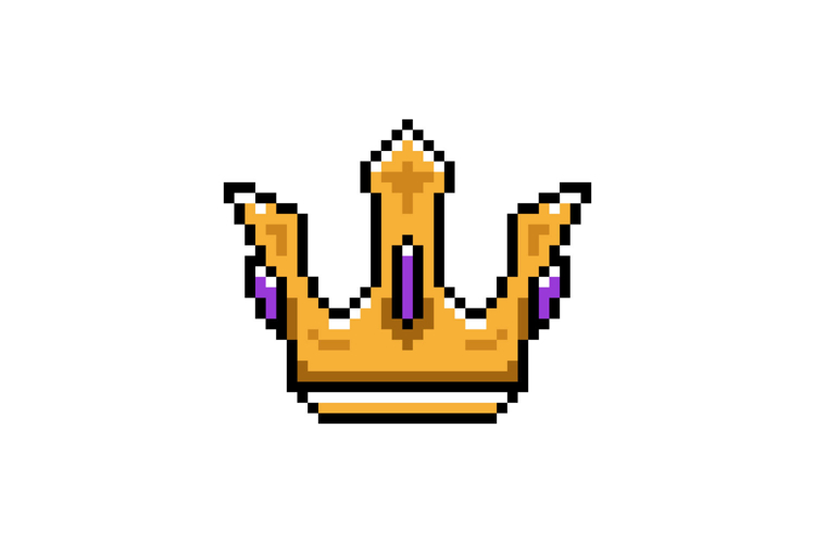 Pixel art gold crown object clipart isolated