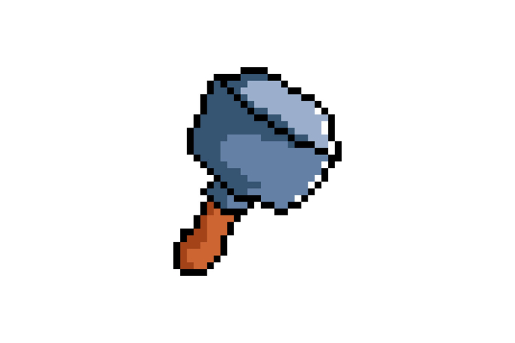 Pixel art hammer weapon graphic design vector