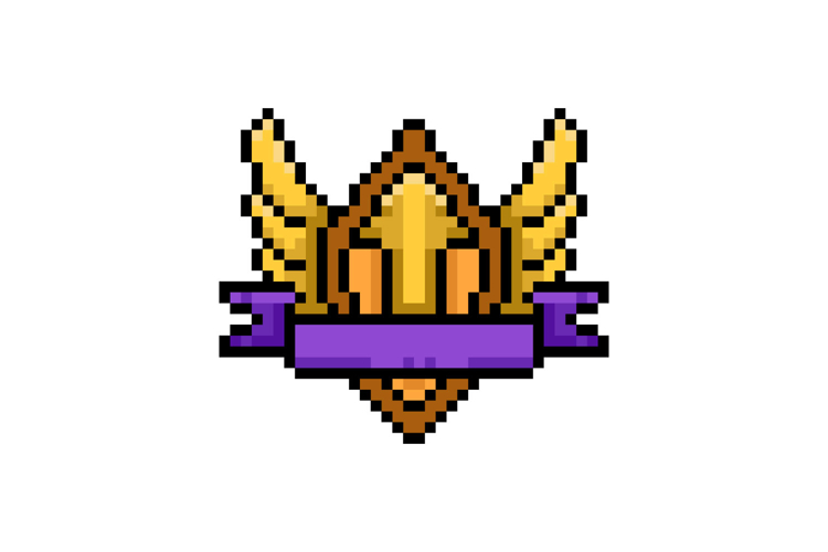 Pixel art level up award badge game asset design