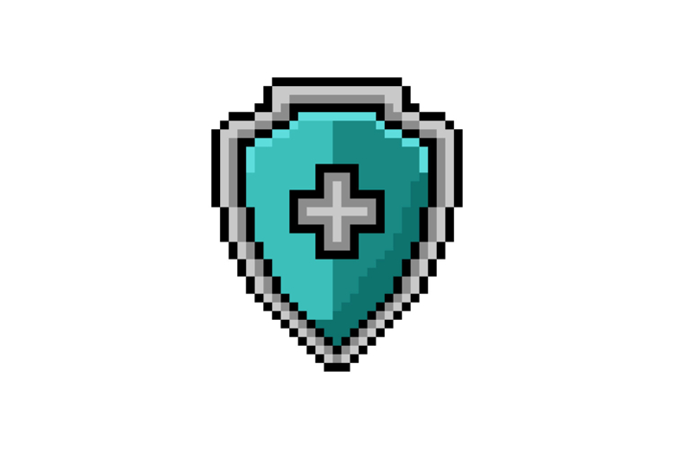 Pixel art protection shield shape object graphic element gra