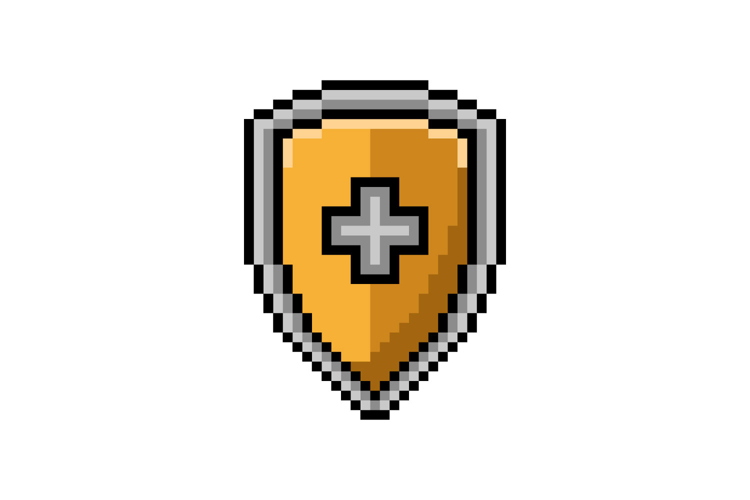 Pixel art protection shield shape object graphic element