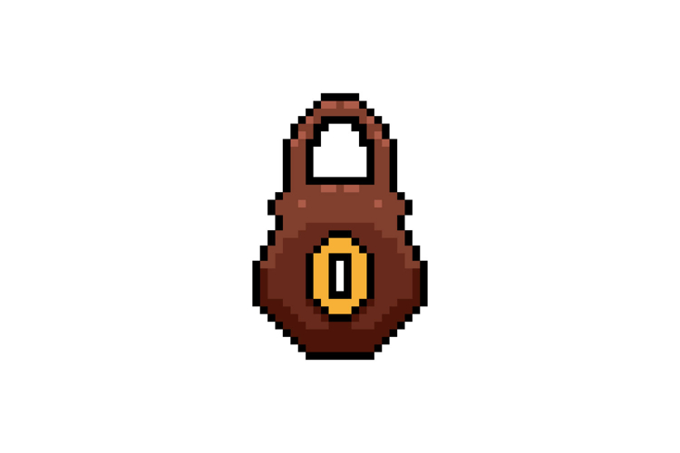 Pixel art rusty padlock graphic clipart