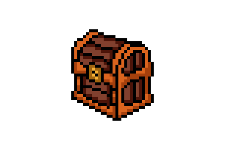 Pixel art treasure chest graphic vector for print, decoratio
