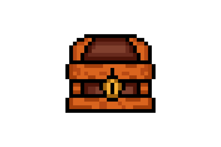 Pixel art vintage treasure chest graphic isolated
