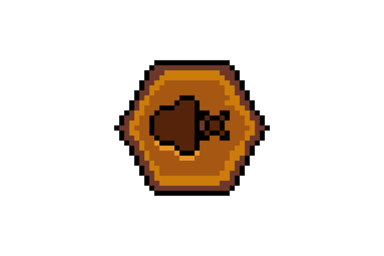Pixel art wooden mute sound button icon graphic design