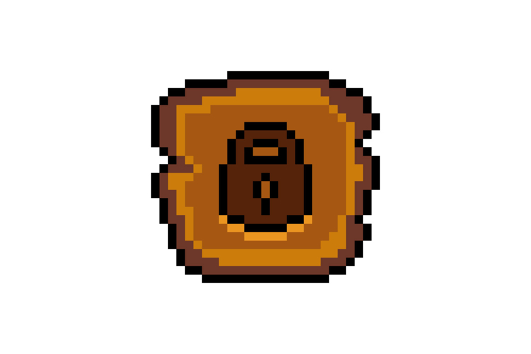 Pixel art wooden padlock button icon graphic design vector
