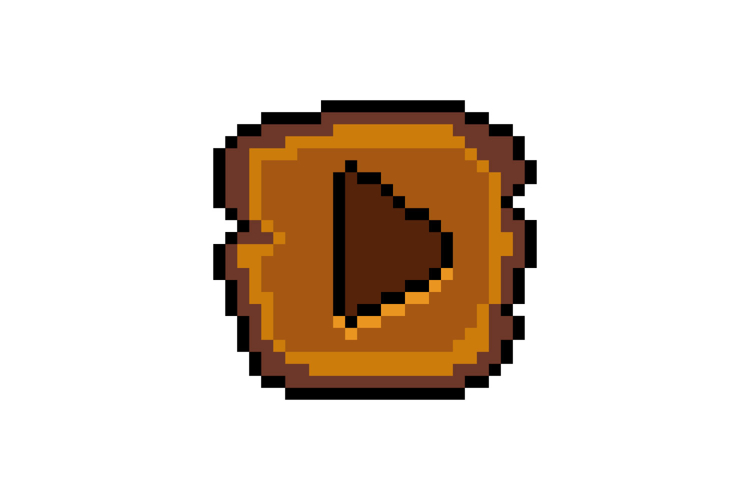 Pixel art wooden play button icon graphic design vector