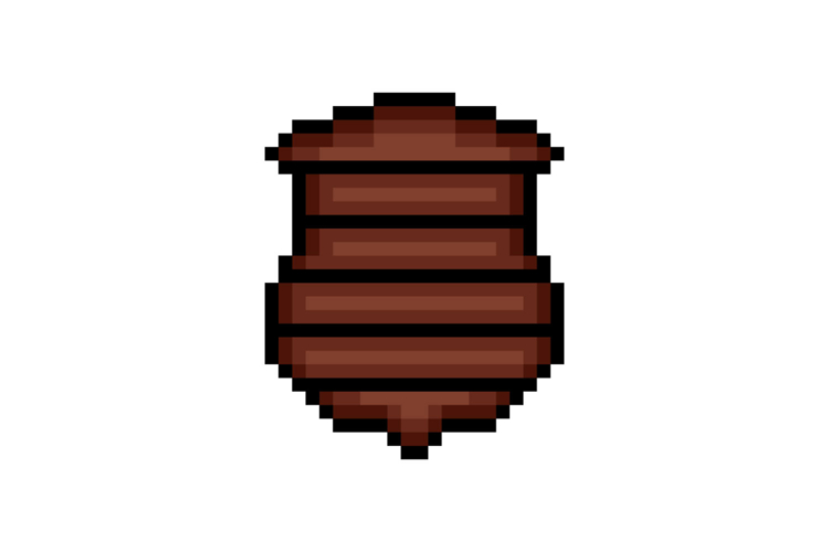 Pixel art wooden shield shape ui game vector