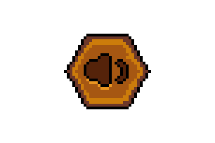 Pixel art wooden turn on sound button icon graphic design