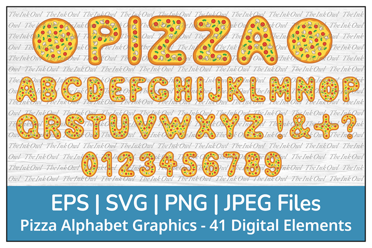 Pizza Alphabet Letters and Numbers Svg Clipart