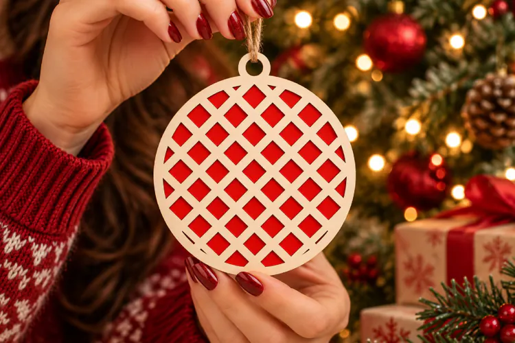 Plaid Christmas Bauble SVG Laser Cut Ornament Design File
