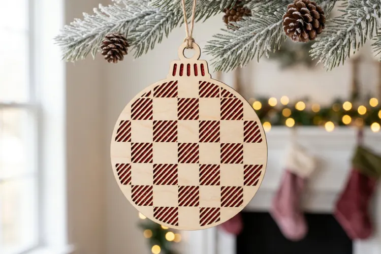 Plaid Christmas Bauble SVG Laser Cut Ornament Design File