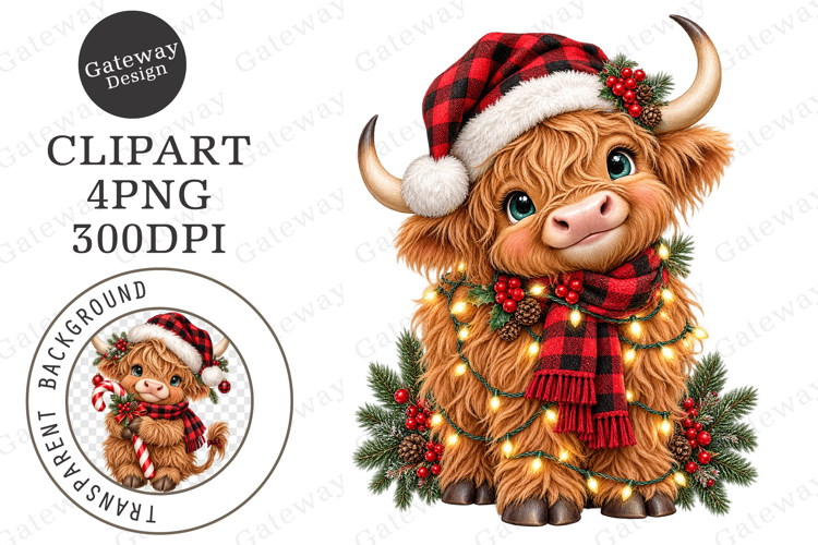 Plaid Christmas Cow PNG Clipart