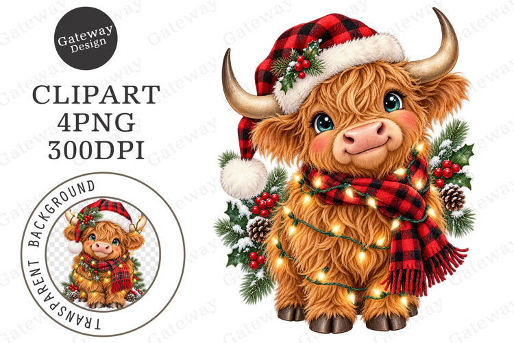 Plaid Christmas Cow PNG Clipart example image 1