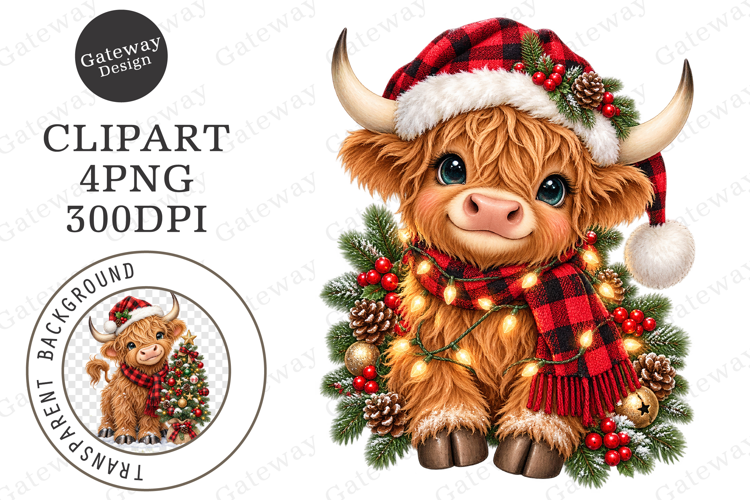Plaid Christmas Cow PNG Clipart