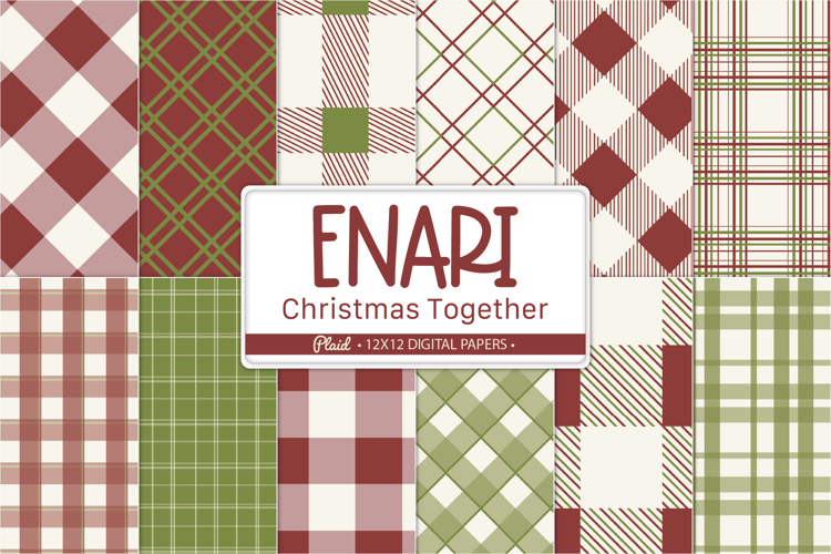 Plaid Christmas Digital Paper Pack, Red and Green Patterns