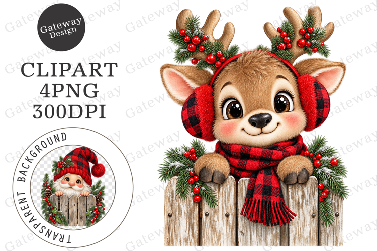 Plaid Christmas Peeking Characters PNG