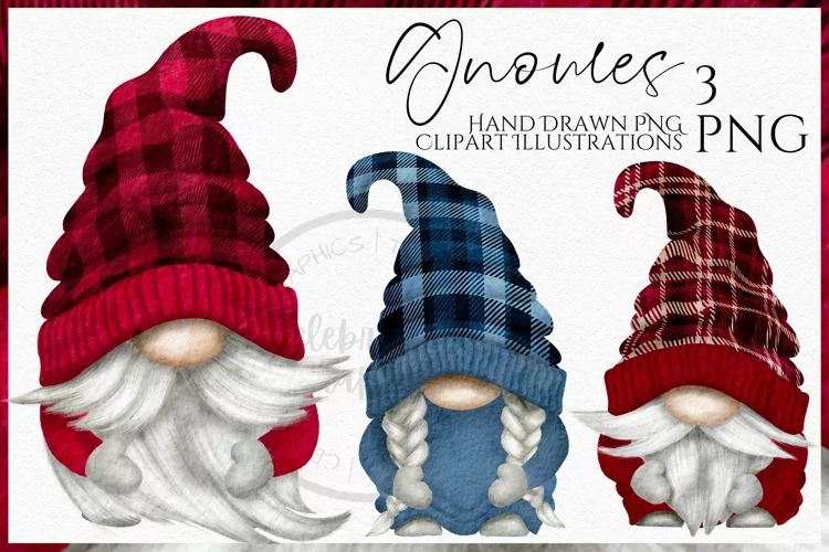 Plaid Pattern Gnomes | Watercolor Clipart Png