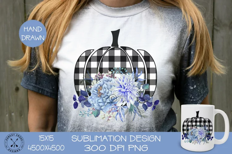 Fall Sublimation Design|Plaid Pumpkin & Watercolor flowers