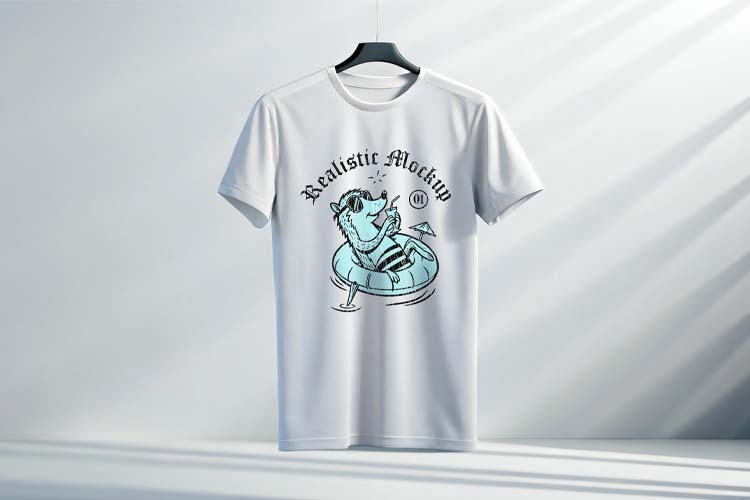 T-Shirt PSD Mockup Hanging on a Wooden Frame