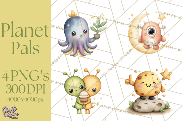 Cosmic Companions Clipart PNG, Cute Alien Creatures