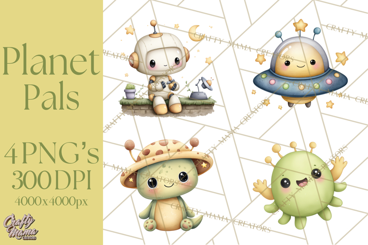 Cosmic Companions Clipart PNG, Cute Alien Creatures