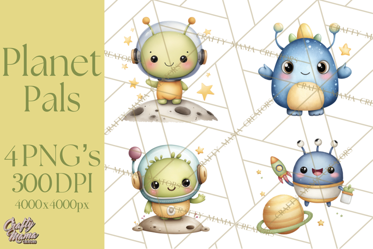 Cosmic Companions Clipart PNG, Cute Alien Creatures