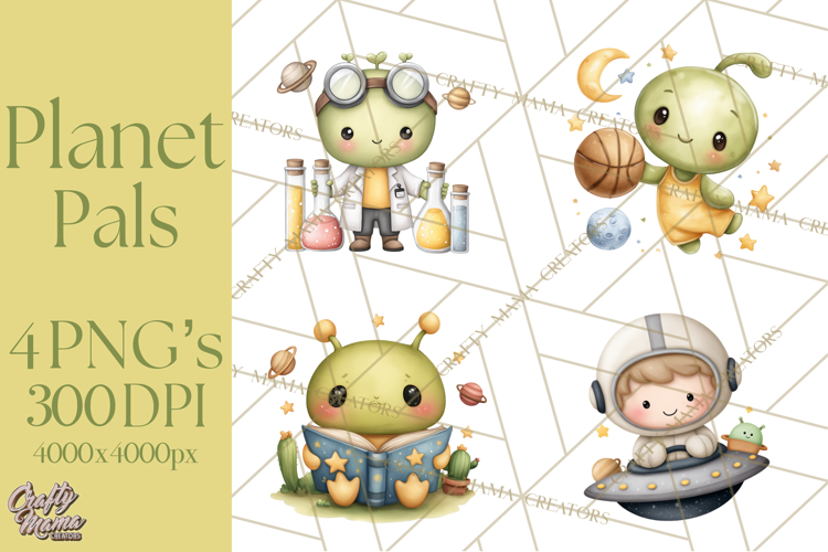 Cosmic Companions Clipart PNG, Cute Alien Creatures