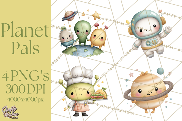 Cosmic Companions Clipart PNG, Cute Alien Creatures