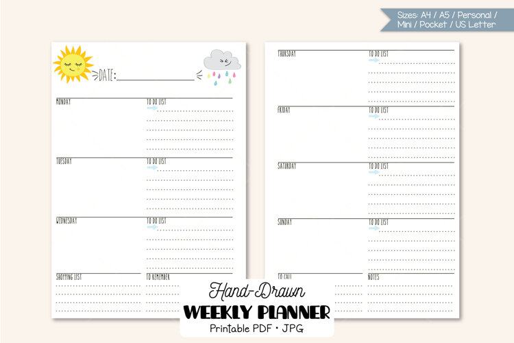 Weekly Planner Organizer | Digital Agenda Mini, Pocket example image 1
