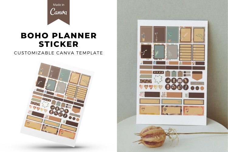 Boho Planner Sticker Canva Template