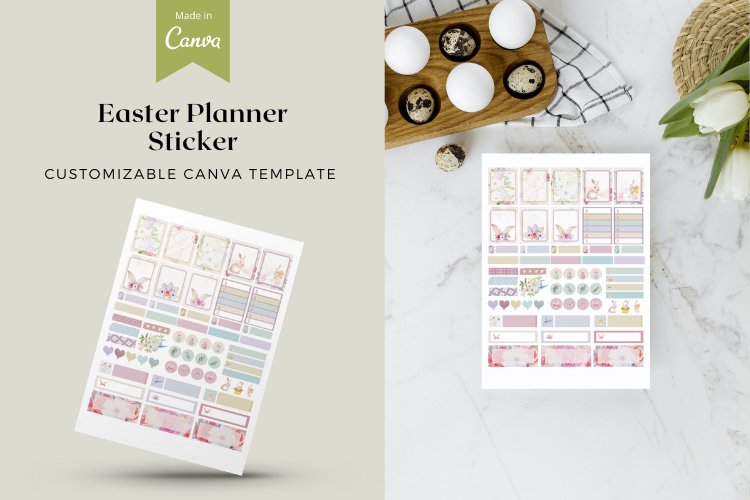 Easter Planner Sticker Canva Template example image 1