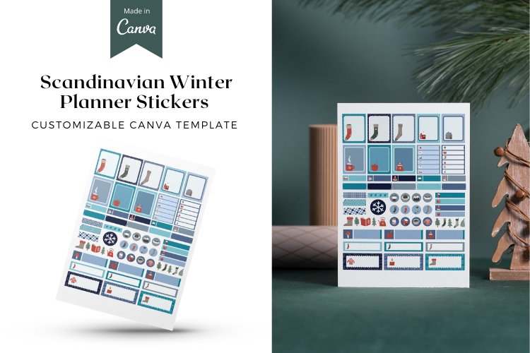 Scandinavian Winter Planner Stickers Canva Template