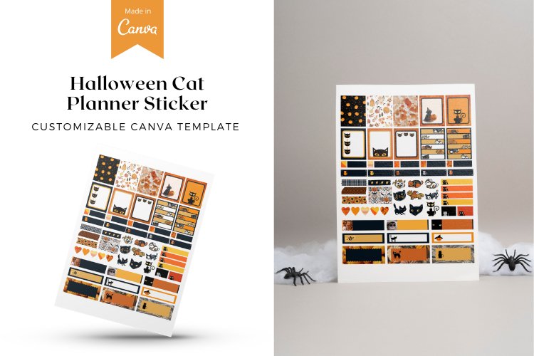 Halloween Cat Planner Sticker Canva Template