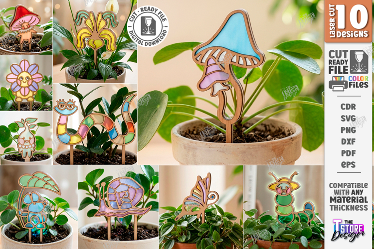 Decorative Plant Stakes Laser Cut Bundle | Garden Markers