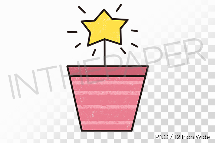 Horizontal Striped Pot Yellow Star Decoration PNG Plant art