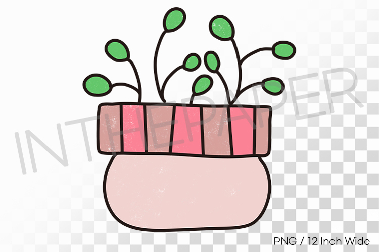 Patterned Pink Jar Trailing Thin Stems PNG Succulent Clipart