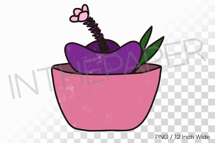 Purple Object Filled Pink Bowl Pot PNG Plant Clipart Illust