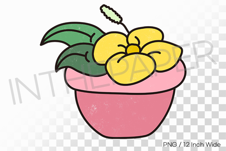 Round Pink Jar Fully Bloomed Yellow Flower PNG Plant Clipart