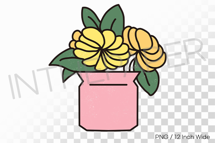 Pink Jar Pot Rich Yellow Flower Bouquet PNG Plant Clipart