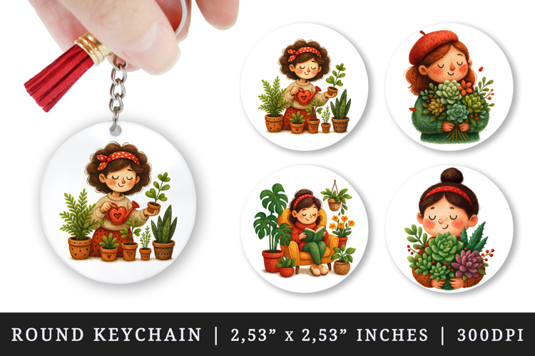 Plant Lover round keychain pintable sublimation design png