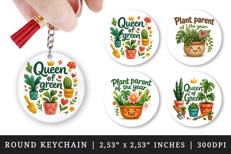 Plant Lover round keychain pintable sublimation design png