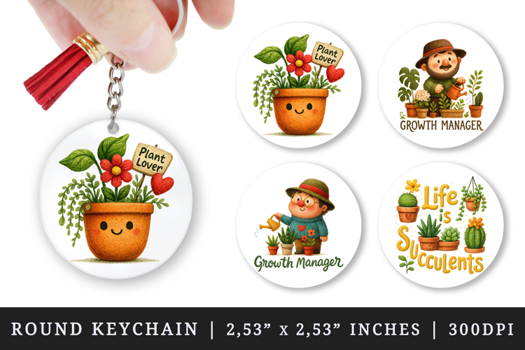Plant Lover round keychain pintable sublimation design png