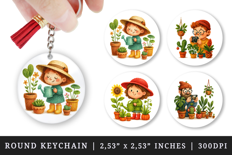 Plant Lover round keychain pintable sublimation design png