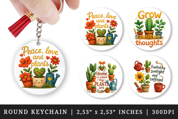 Plant Lover round keychain pintable sublimation design png