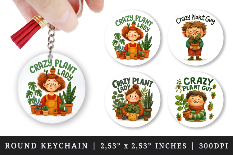 Plant Lover round keychain pintable sublimation design png