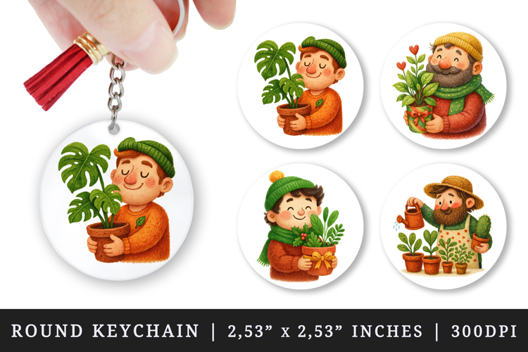 Plant Lover round keychain pintable sublimation design png