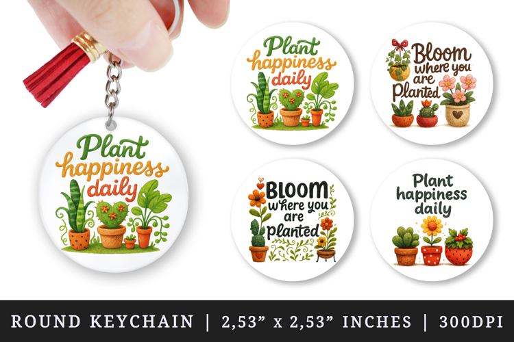 Plant Lover round keychain pintable sublimation design png
